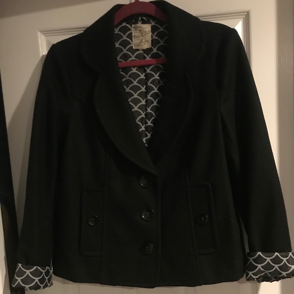 Ladies cropped black pea coat